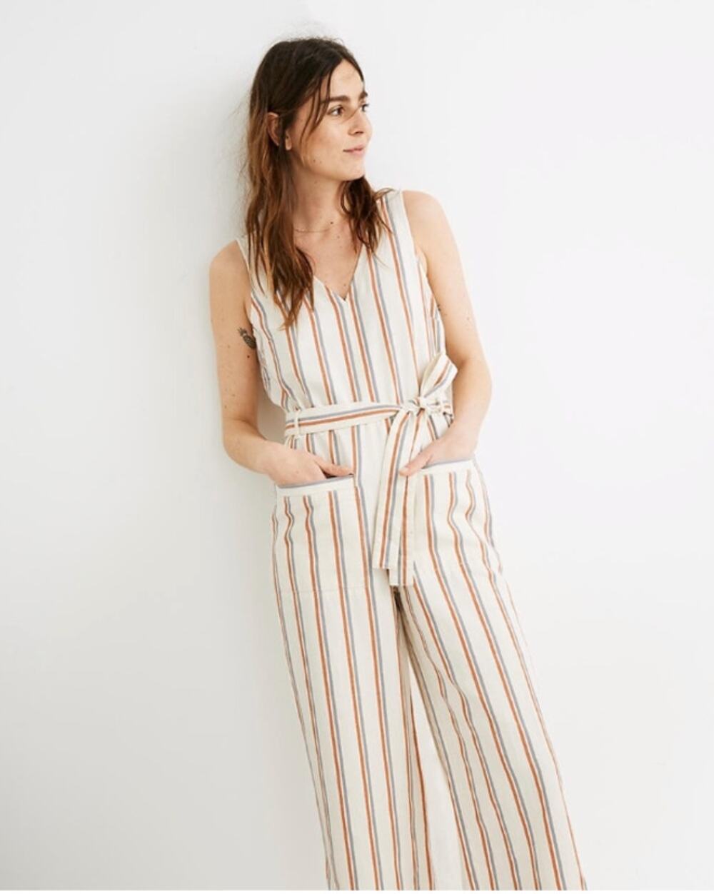 Madewell Linen-blend Wide Leg Cropped Jumpsuit Size Small Sleeveless One-piece